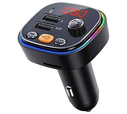 Transmetteur FM Bluetooth, Bluetooth 5.0 Voiture Lecteur MP3 Adaptateur Radio sans Fil Kit Émetteur FM Voiture Chargeur, Appel Mains Libres, 2 USB Port 5V/3.1A & 1A, Support Carte SD/Clé USB