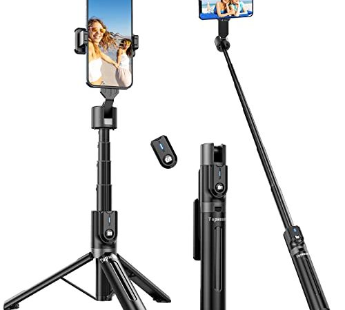 Tupwoon Perche à Selfie, 110cm Rechargeable Perche Selfie Trépied Renforcé et Stable Tige Télescopique en Alliage D'aluminium Compatible avec Les Appareils iPhone et Android, Pieds Antidérapants