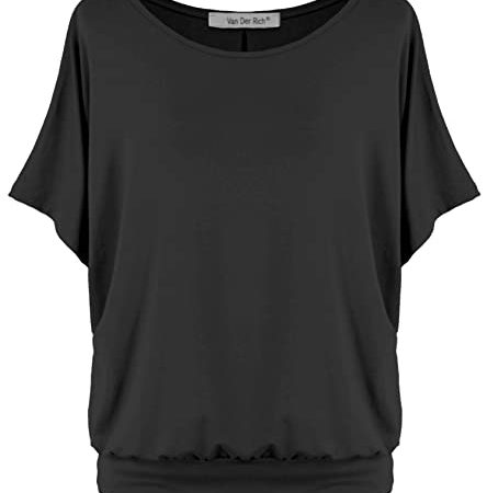 Van Der Rich ® - Tee Shirt Col Rond Manche Courte (Made in Italy) - Femme (Noir 2, XL)