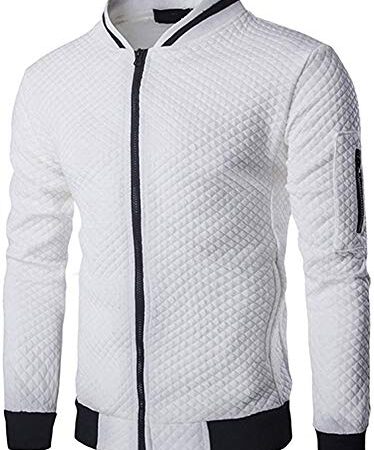 Veravant Sweat-Shirt Homme Manches Longues Pull Uni Zippé Bomber Blouson Veste Sport - Blanc - Medium