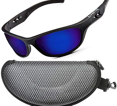 ZILLERATE Lunette de soleil homme polarisée Pour conduite, vélo, golf, ski, pêche et course à pied, Protection UV400, Monture légère confortable en TR90, Accessoires et étui rigide, Bleu