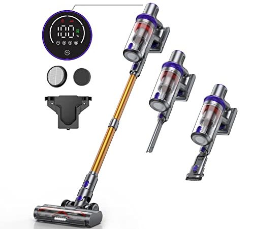 Laresar 400 W/33 Kpa Aspirateur balais sans Fil, Aspirateur à Contrôle par Écran Tactile, Jusqu'à 50 Mins, Filtre à 5 Couches, 1,5 L, Rouleau Brosse 2 en 1, Convient pour Les Sols et Tapis【Elite 3】