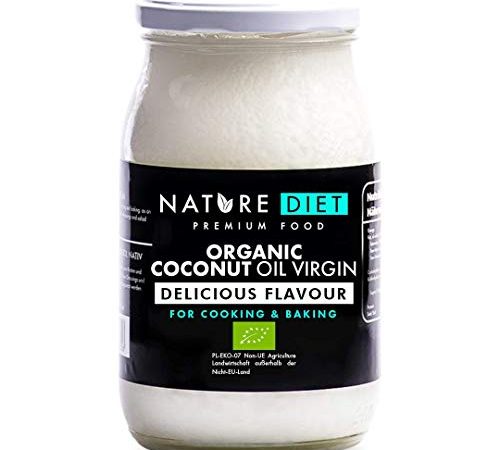 Nature Diet - Huile Vierge de Coco Bio 900 ml | Pressé à froid | Non raffiné | Végétalien | Bocal en verre