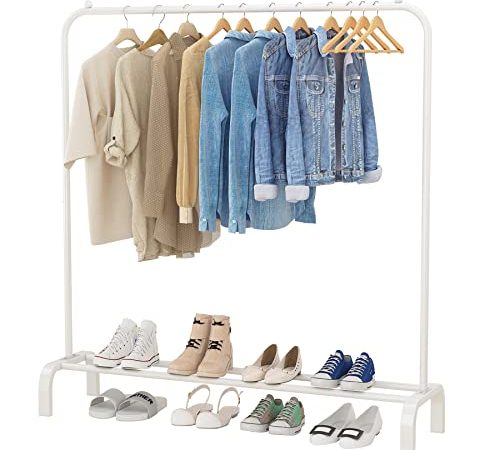 UDEAR Porte-vêtement Autoportant Cintre Multifonctionnel Unipolaire Chambre Vêtements Rack Chambre, Blanc