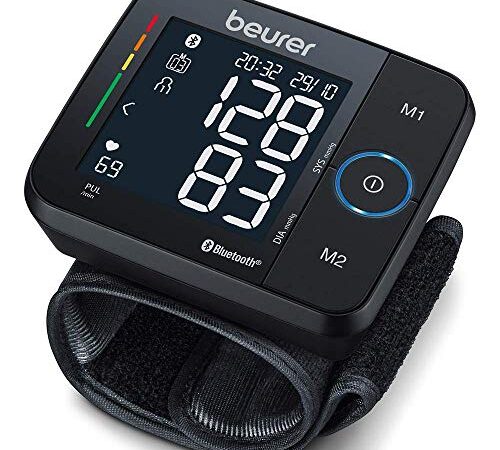 Beurer BC 54 Tensiomètre au poignet connecté Bluetooth, technologie par inflation, indicateur de risque coloré et détection d'arythmie, pour des tours de poignet de 13,5 à 21,5 cm