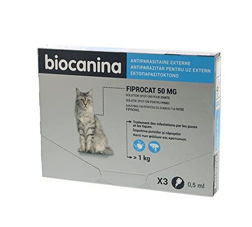 BIOCANINA Fiprocat 50 MG Solution Spot-on Chats 3 Pipettes de 0,5 ML