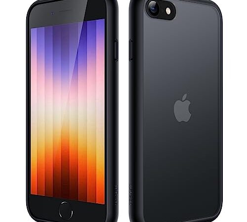 JETech Coque Mat pour iPhone SE 3/2 (2022/2020), iPhone 8/7, 4,7 Pouces, Protection Antichoc Qualité Militaire, Étui Housse Arrière Translucide Givrée, Anti-Empreintes Digitales (Noir)