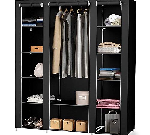 MUPAI Armoire de Rangement Garde-Robe, Penderie Dressing en Tissu Non-tissé, pour Objets Personnels, Vêtements, Chaussures, Jouets et Livres (Noir, 175x150x45cm)