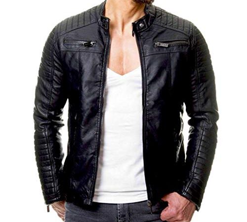 Veste Cuir Homme Vintage Mode Pas Cher Blouson Moto Slim Fit Manteau Automne Hiver Col Montant A Manche Longues Grand Taille Jacket