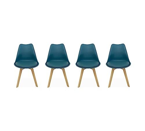 Alice's Home - Lot de 4 chaises scandinaves. Pieds Bois de hêtre. chaises 1 Place. Bleu Canard