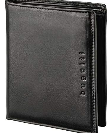 bugatti Romano Portefeuille Homme Cuir avec Blocage RFID et Porte Monnaie, Vertical - Noir