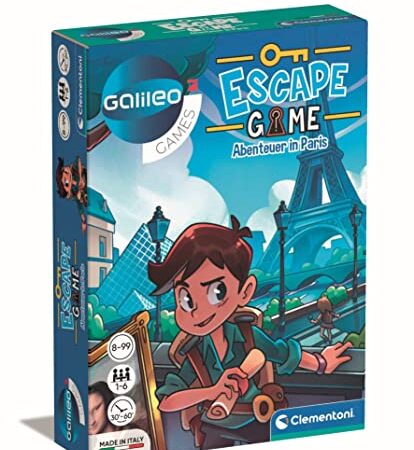 Clementoni 59268 Escape Game – Aventure à Paris, Jeu de société passionnant à pilonner et énigmes, Jeu Familial avec Cartes et Accessoires à partir de 8 Ans