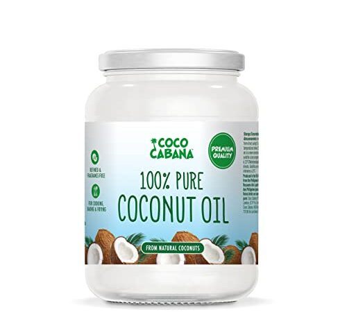 Coco Cabana 100% huile de coco pure 1L Qualité premium, végétalien, sans gluten et produits laitiers, produit de beauté naturel, peau, cheveux et cuisine Blanc