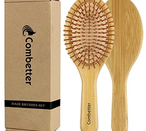 Combetter Brosse à cheveux - Brosse à cheveux démêlante en bambou naturel, pour femmes, hommes et enfants, cheveux épais, fins, bouclés ou secs, massage du cuir chevelu.