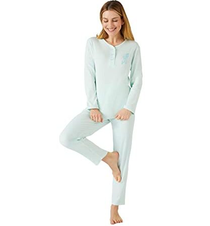 Damart - Pyjama en Maille Interlock côtelée, Manches Longues, Aqua, 54-56 (XXL)