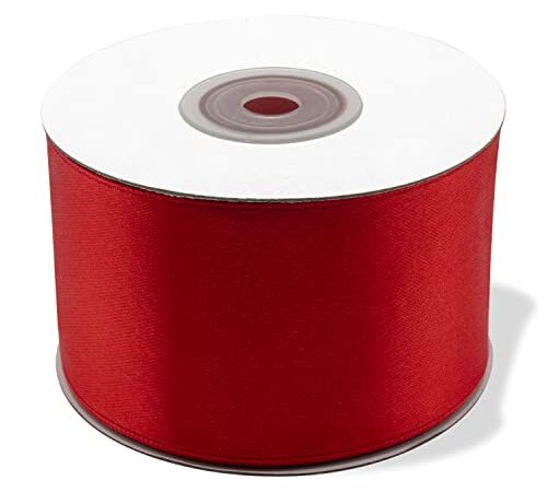 Decoraparty Ruban Rouge en Satin épais 50 mm, Bobine 25 m pour Idées Cadeau, Cartes de vœux, Fleurs, Gâteaux, Mariage, Confirmation, Anniversaire, Saint Valentin, Remise des diplômes, Noël, Nouvel An