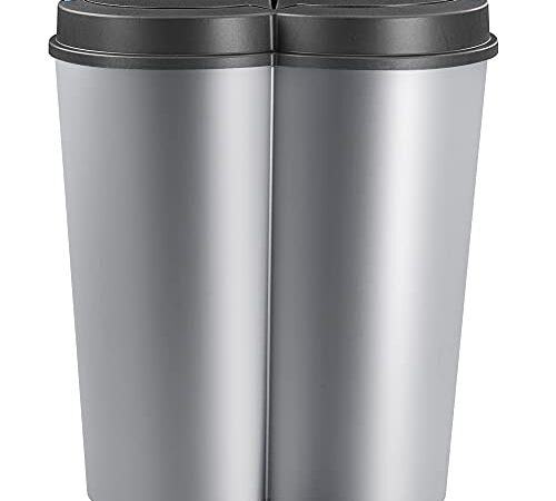 Deuba Poubelle double compartiment gris 2x25 litres avec bouton-poussoir automatique 50x53cm poubelle cuisine