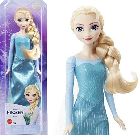 Disney La Reine des Neiges Poupée Elsa avec tenue emblématique, chaussures, jupe, cape en tissu et accessoires, Jouet Enfant, Dès 3 ans, HLW47