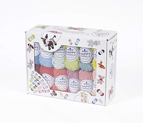 DMC - Pack fil Happy Chenille - Fil pour tricot et crochet - Amigurumis | Coffret 25 pelotes - 25 coloris | Effet velour - Certifié Oeko-Tex standard 100