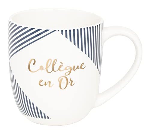 DRAEGER PARIS | Mug blanc et bleu en céramique "Collègue en or" | Idée Cadeau Mug Humour pour Collègue, Frère, Ado, Ami, Partenaire | Tasse originale avec Coffret Cadeau