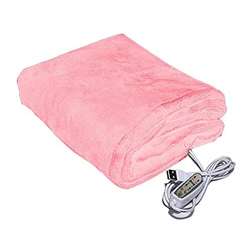 Fiacvrs Couverture chauffante électrique, Couverture Polaire chauffante par USB, 3 Niveaux de Chaleur Couverture de Chauffage,Prenez Soin de Vous,dans la Voiture/Le Bureau/la Chambre à Coucher(Rose)