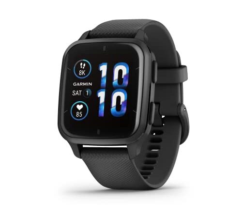 Garmin Venu Sq 2 – Music Edition - Montre connectée GPS Multisports avec écran AMOLED et Suivi santé - Gray avec Bracelet Noir - Boîtier 40 mm