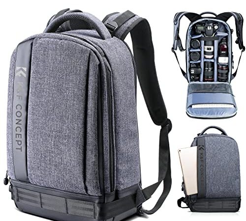 K&F Concept KF13.044 Sac a Dos Appareil Photo, Sac Appareil Photo Reflex, Sac Photo, Sac Dos Reflex/Ordinateur/Trépied Accessoires Noir pour Canon Nikon Sony Olympus Gris