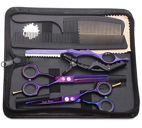 Kit de Ciseaux de Coiffure Professionnel Ciseaux Coiffure 5,5 Peigne Inox Violet Rasoir Acier Japonais Ciseaux Coiffure Desepaissir Ciseaux Cheveux Coupe Frange Barbe pour Coiffeur Adulte Enfant