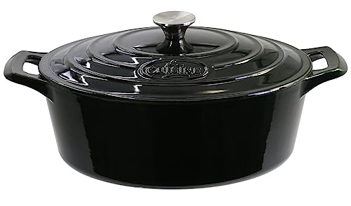 La Cuisine 6240MB Cocotte en Fonte Émaillée avec Couvercle, Noir Brillant Extérieure, Émail Noir Mat Intérieur, Ovale 33x25x16cm Capacité 6.5 L