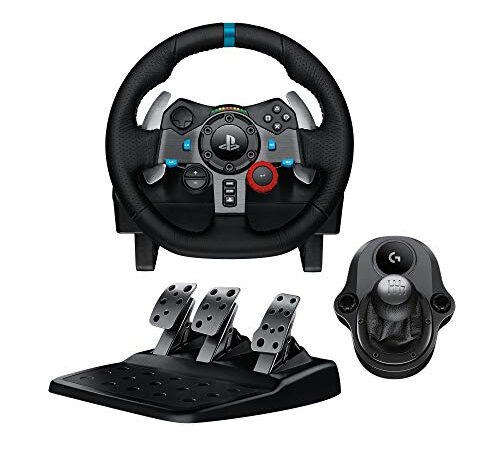 Logitech G29 Driving Force Volant de Course avec Levier de Vitesse Pédales, Retour de Force Réaliste, Palettes au Volant en Acier Inoxydable, Rotation du Volant à 900°, Prise EU, PS4/PS3/PC - Noir