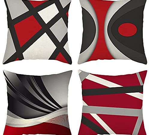 Lot de 4 Housses de Coussin Décoratif Canapé Taie d'oreiller Décoration pour Chambre, canapé, Chaise, Voiture, Lit,Jardin 45 x 45 cm (Abstrait Rouge Noir)