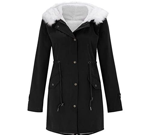 Manteau Femme Hiver Chaud Long Parka Capuche Fourrure Veste Doudoune Grande Taille Hoodie Zipper Veste Ultra Légère avec Col en Fourrure Amovible pour Femme Doudoune