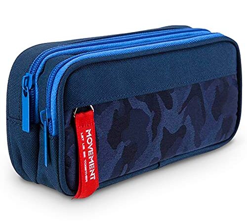 Maomaoyu Grande Capacité Trousse Scolaire, Pratique Trousse con 3 Compartiments, Pour Enfant Et Garcon(Bleu foncé)