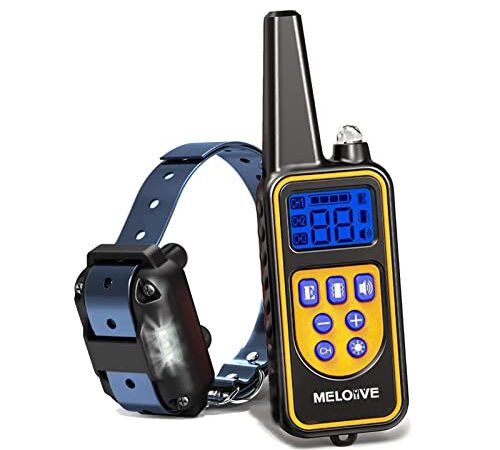 Meloive Collier de Dressage pour Chiens Rechargeable, Portée de 1000m, avec Mode Vibration, Son, Choc Statique et Lumière, IPX67 Résistant à L’Eau, Adapté Aux Chiens de Petites et Moyennes Tailles