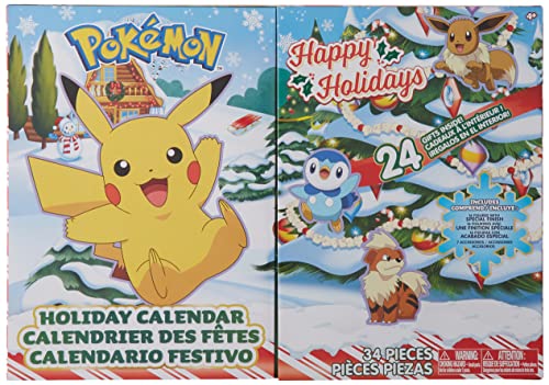 Pokemon Bandai Calendrier de l'avent Pokémon-16 Figurines Surprises 5 cm + 6 éléments décor à Construire sur la thématique Noël-WT00257, WT00257