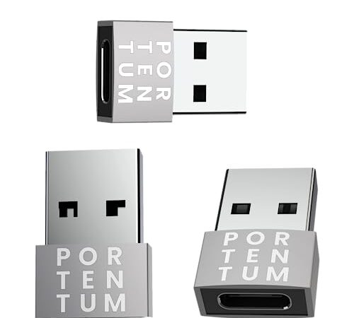 PORTENTUM Adaptateur USB C vers USB A - Vitesse de 480 Mo - Zinc de qualité supérieure - Haute résistance à la Chaleur - Adaptateur USB vers USB C avec Seulement 4 grammes.