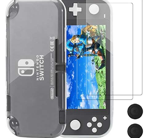 REDTRON Étui de Protection pour Nintendo Switch Lite, Étui de Protection en Cristal TPU Comfort avec Protecteur d'écran en Verre trempé & Capuchons de Pouce pour Console Nintendo Switch Lite 2019