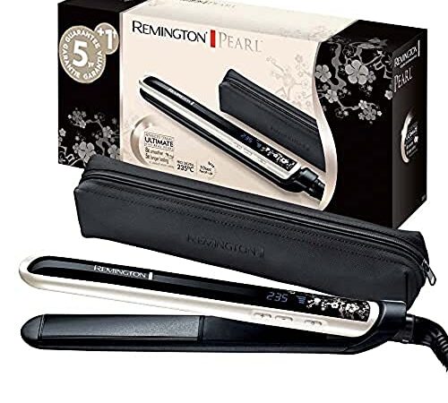 Remington Lisseur Cheveux [Ultra rapide & Glisse facile] Pearl (Céramique haute qualité avec éclats de perles, chaleur homogène, Écran LCD, 150-235°C, pochette) Fer à lisser S9501