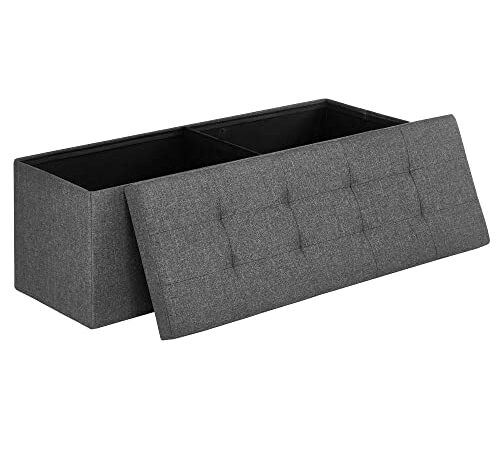 SONGMICS Banc de Rangement Pliable de 110 cm, Coffre de Rangement, Tabouret Repose-pieds, Pouf de Chambre, Gris Foncé LSF77K