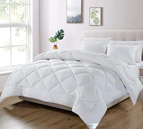 WAVVE Couette Tempérée 300GSM en Microfibre, Édredon Lit 2 Personnes 220x240 cm, Toutes 4 Saisons et Hiver pour Lit 180x200, Grand Chaud Épais Garnissage 300g/m², 240x220 Blanc