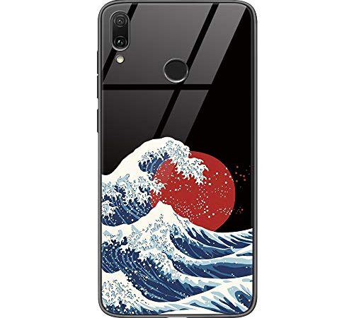 ZhuoFan Coque pour Xiaomi Redmi Note 7 / Note 7 Pro, Series 9H Verre TREMPE Cas Design Motif Antichoc Protector Case [Anti-Rayures] [Soft Bumper] Skin Fundas for 6.3, Cover Mode Vague