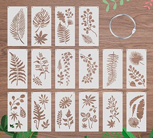 16 Pièces Pochoir de Feuilles Tropicales, Pochoir de Peinture Feuille Réutilisable, Pochoir Modèle de Plantes Feuilles en Plastique pour Mural Meuble Décoration Bricolage