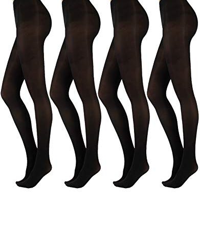 4 PAIRES COLLANT FEMME OPAQUE | COLLANTS EN MICROFIBRE DOUCE | COLLANT COMFORTABLE ELASTIQUE AVEC CULOTTE TRANSPARENT | NOIR | 50 DEN | MADE IN ITALY (L/XL, Noir)