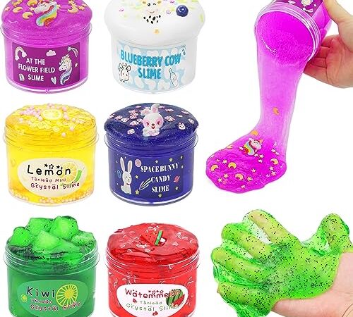 6 PCS Slime Enfant Doux et Antiadhésif Slime Fluffy Anti-Stress Jouet pour Filles et Garçons de 6 7 8 9 Ans