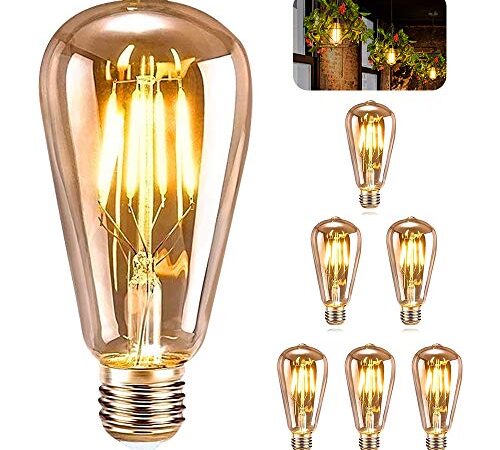 ASANMU Ampoule E27 Vintage, 6 Pièces, LED E27 ST64 Lampe Décorative Rétro Edison Vintage Antique 4W Filament Blanc Chaud pour Restaurant Café Bar Ampoules à Incandescence