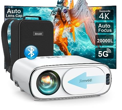 【Auto Focus&Keystone&Auto Lens Cap】 Videoprojecteur WiFi Bluetooth, 20000L 700ANSI Retroprojecteur 4K Supporte, Jimveo 1080P Full HD Projecteur Portable, Auto 4P/6D Correction, 50% Zoom Home Cinéma