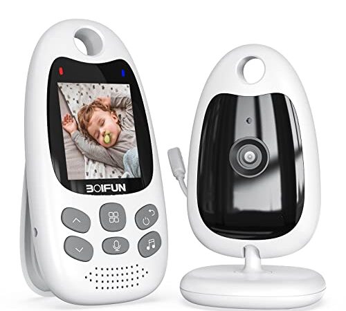 BOIFUN Babyphone Caméra, Baby Phone Vidéo, Vision Nocturne, VOX, Communication Bidirectionnelle, Capteur de Température, Rechargeable, 480p