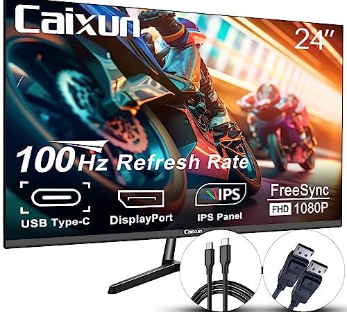 Caixun Écran PC Gaming 24 Pouces 100Hz, IPS, FHD 1080P avec HDMI DP Type-C Ports，Moniteur PC Gamer avec Haut-parleurs intégrés，BlueLightShield & Flickerless (CM24X3 câble Type-C et câble DP Inclus)