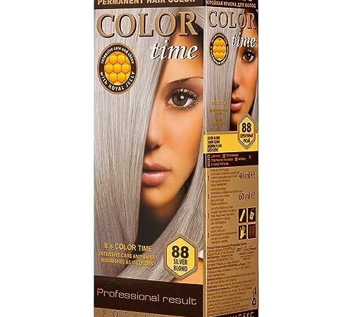 COLOR TIME | Coloration Permanente en Gel - Blond Argenté 88 | Enrichi avec de la Gelée Royale et de la Vitamine C | Coloration Capillaire Permanente | Couvre les Cheveux Gris | 100 ML