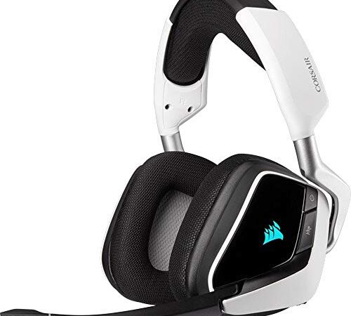 Corsair VOID ELITE Wireless Casque de Gaming (son surround 7.1 Virtuel, Sans-fil 2,4 GHz à faible latence, 12 mètres Portée, Customisable Éclairage RGB avec PC, PS4 Compatibilité) - Blanc